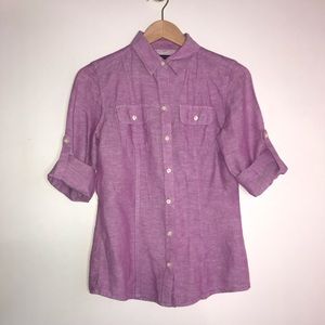 Banana Republic linen blend purple long sleeve shirt women’s Cotton collar shirt